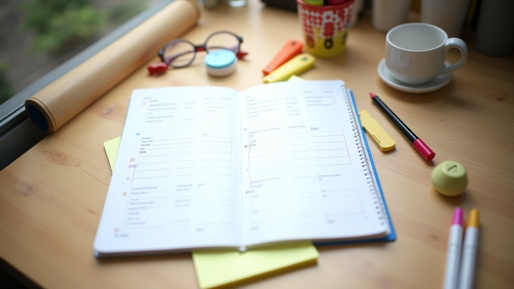Calendrier d'étude détaillé avec code couleur pour différentes matières, planification visible